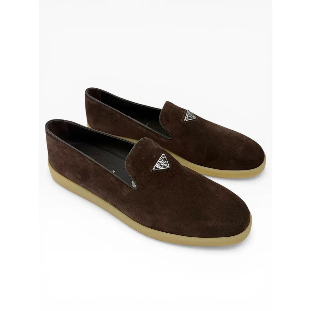 NEW Prada Men's Logo Slip-on Suede Loafers in Brown $950 - Prada Size 12 / US 13 - Picture 8 of 16